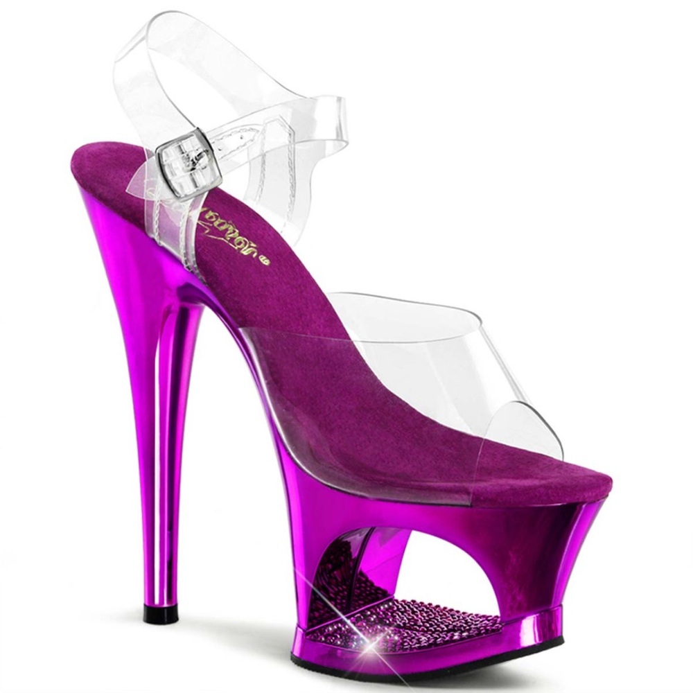 Pleaser Moon 7” Heels. Purple Chrome.